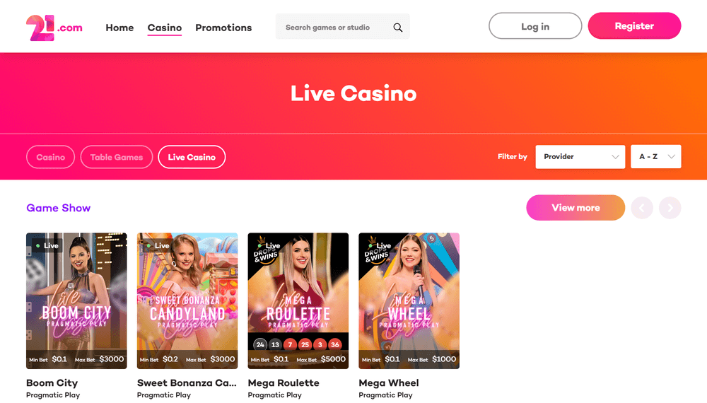 21.com Casino Live Casino