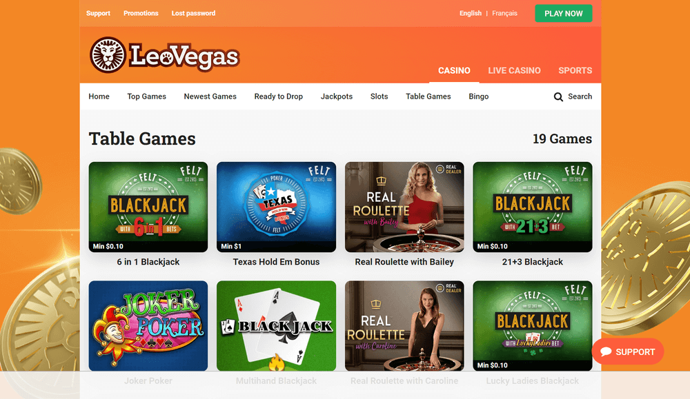 LeoVegas Casino Table Games