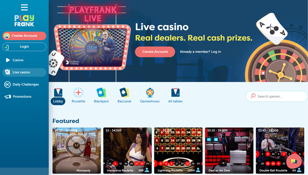 PlayFrank Casino Live Casino
