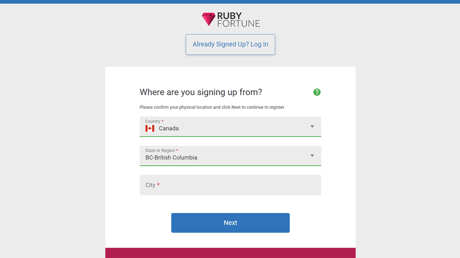 Ruby Fortune Casino Registration