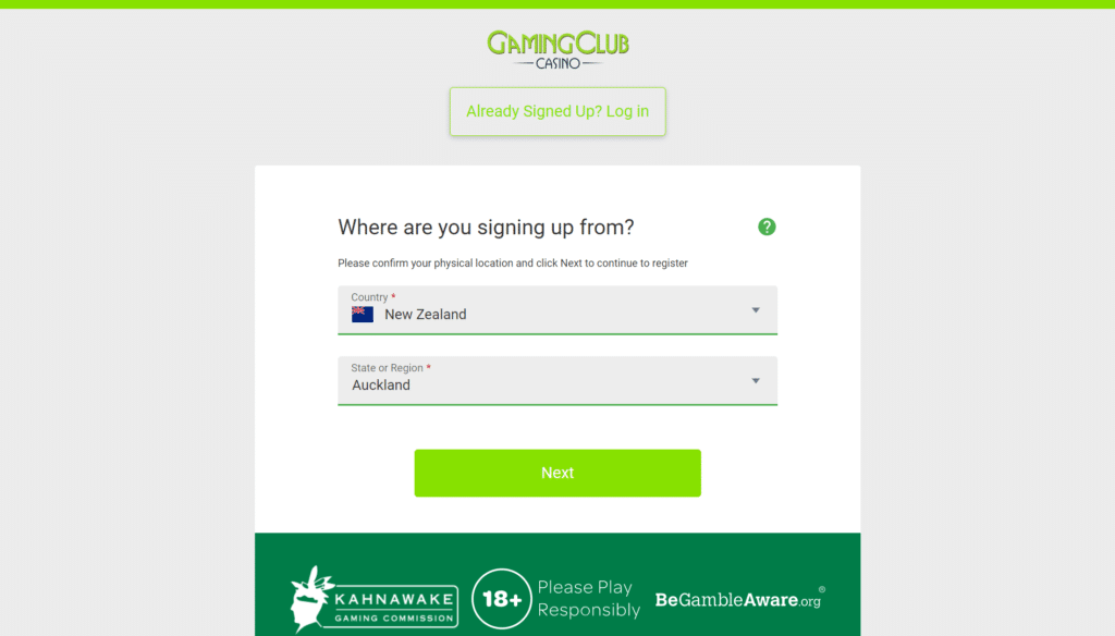 Gaming Club Casino Registration NZ