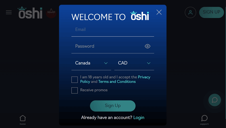 Oshi Casino Registration