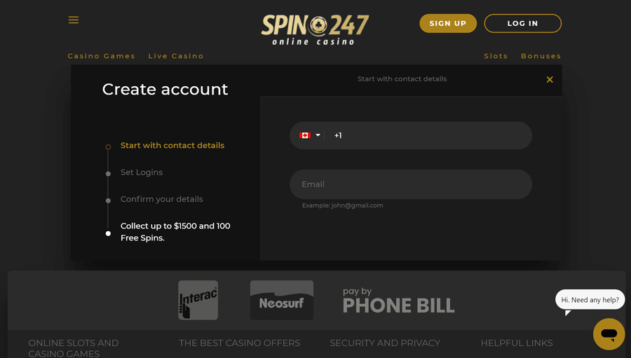 Spin247 Casino Registration