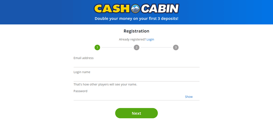 Cash Cabin Casino Registration