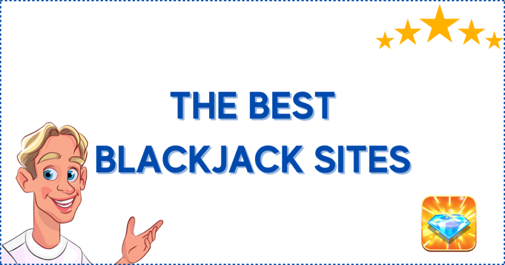 Image for the section The 5 Best Live Blackjack Online Sites. It shows the Casinoclaw mascot, golden stars, and a picture of a diamond.