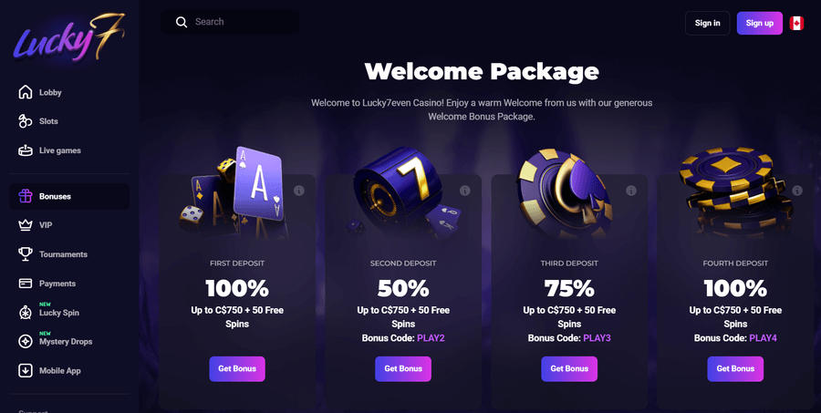 Lucky7even Casino Welcome Bonus Package