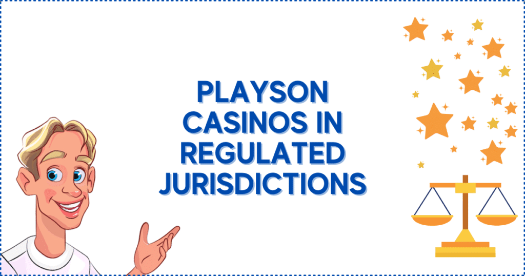 Image for the section Understanding Playson's Regulatory Bodies. It shows the Casinoclaw mascot, a scale, and golden stars.