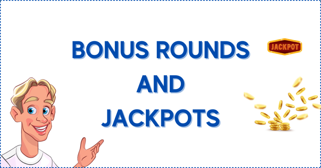 Image for the section Hold and Win Bonus Rounds and Jackpots. It shows the Casinoclaw mascot, a jackpot banner, and gold coins.