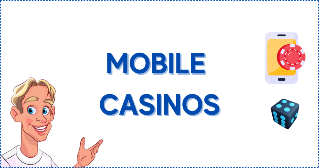 Image for the section Payouts and Withdrawal Processes on Mobile Casinos. It shows the Casinoclaw mascot,  mobile phone, and dice.