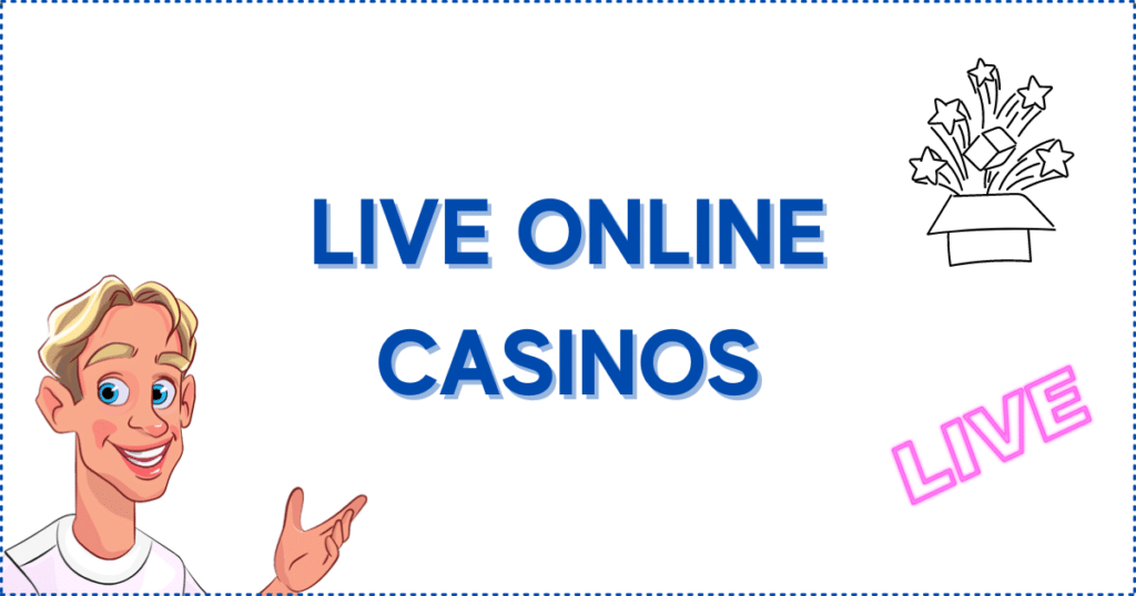 Image for the section The Best Live Online Casino: The Quick Version. It shows the Casinoclaw mascot, a live banner, and an open package with stars flying out from it.