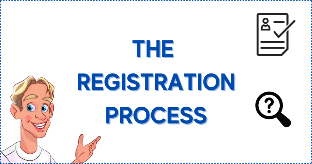 Image for the section The Registration Process of Top-Notch Accountless Casinos. It shows the Casinoclaw mascot, a magnifying glass, and a sheet of paper with a checkmark on it. 