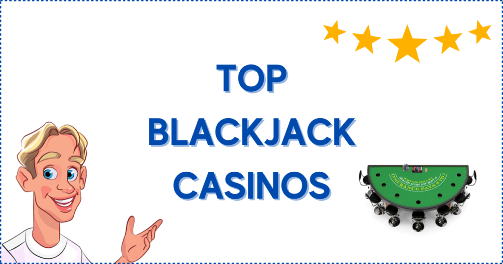 Image for the section The Most Famous Canadian Blackjack Casinos. It shows the Casinoclaw mascot, a blackjack table, and gold stars. 