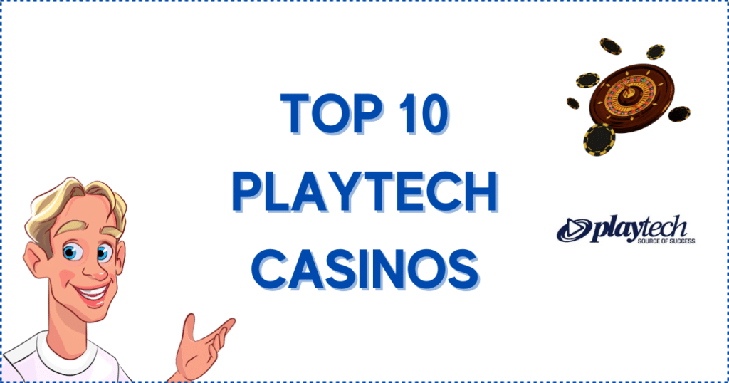 Image for the section Top 10 Canadian Playtech Online Casinos. It shows a roulette wheel, casino chips, and the Playtech logo.