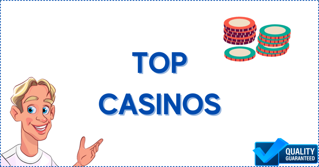 Image for the section Top Canadian Casinos for Live Casino Game Shows. It shows the Casinoclaw mascot, a pile of casino chips, and a 'quality guaranteed' banner.