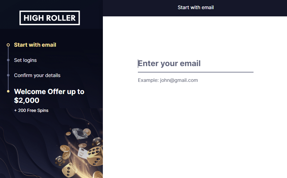 Image for the section How to Sign Up with HighRoller Casino Canada. It shows the registration form you must fill out to join the casino.