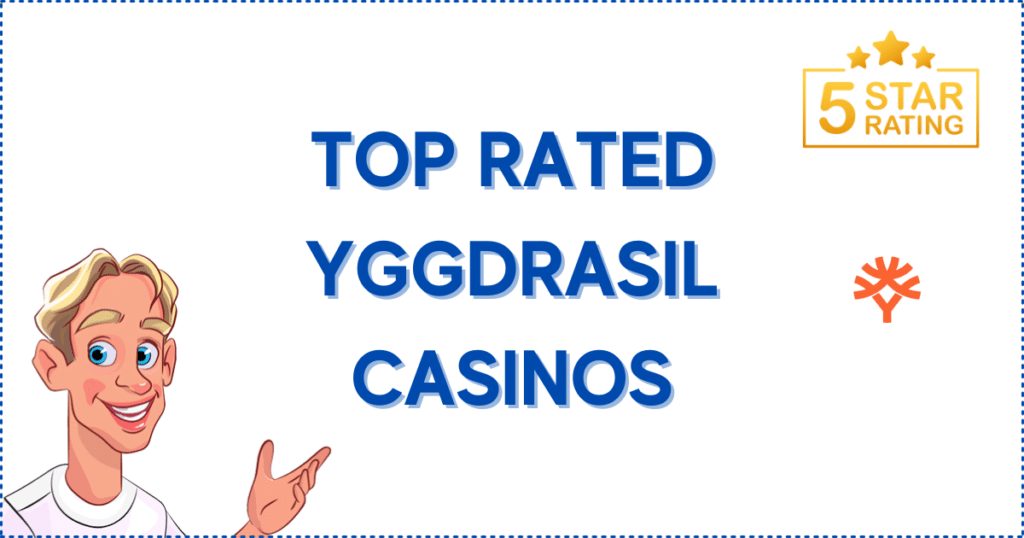 Image for the section Our Top Rated Yggdrasil Casino List for Online Slots and Table Games. It shows the Casinoclaw mascot, a '5-Star Rating' banner, and the Yggdrasil tree.
