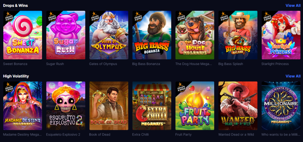 Image for the section Slots. It shows some of the slot games available at HighRoller casino.