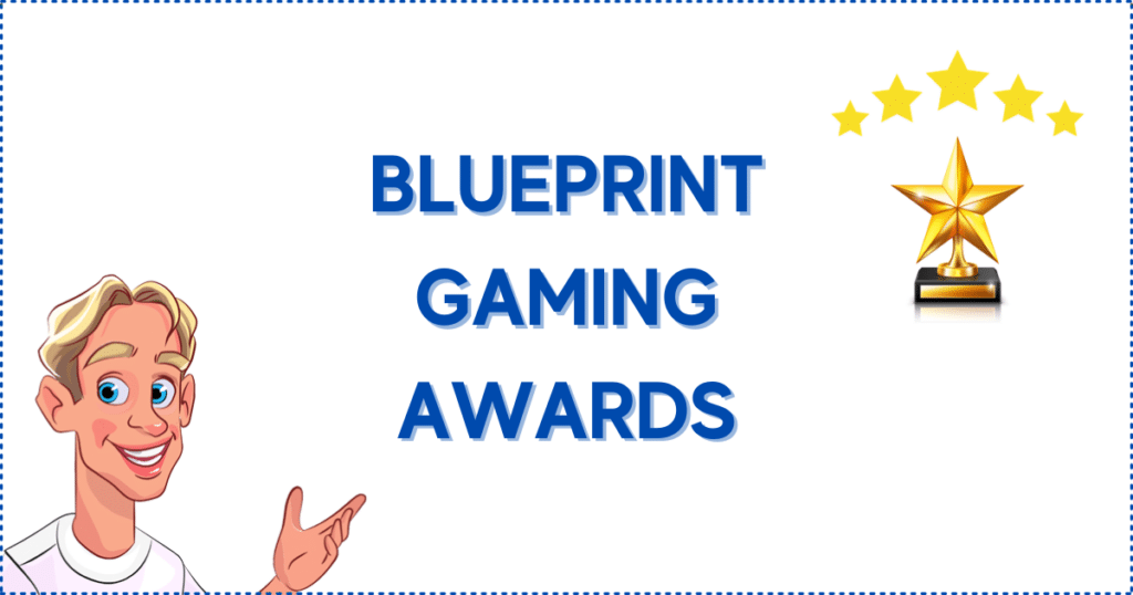 Blueprint Gaming Awards. The image shows the Casinoclaw mascot, 5 stars, and a golden award trophy.