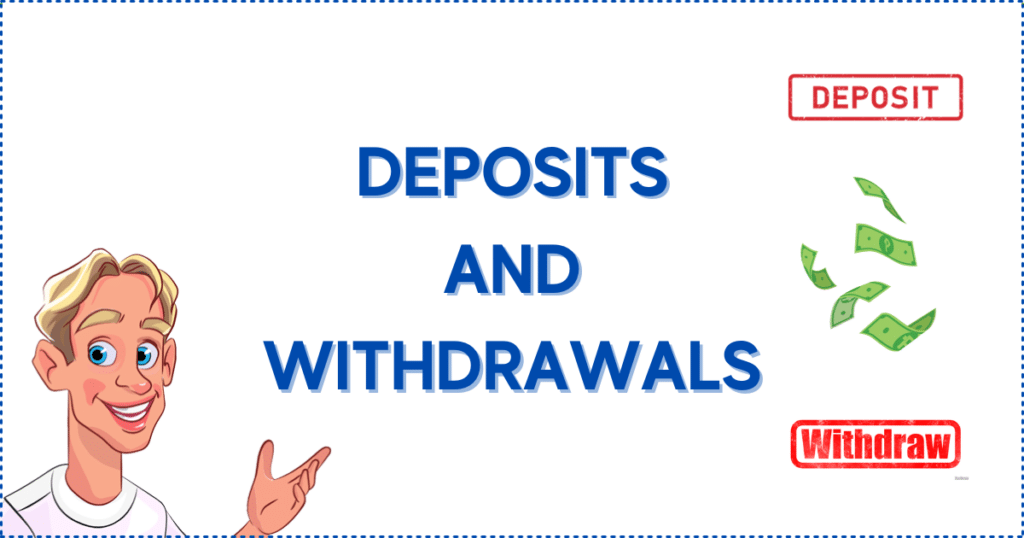 Image for the section Common Payment Methods on Online Casino Apps. It shows the Casinoclaw mascot and cash bills between a 'Deposit' and 'Withdraw' banner.