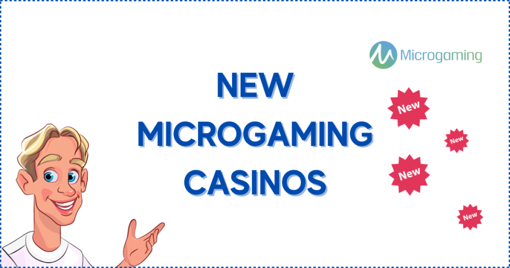 Image for the section New Microgaming Casinos. It shows the Casinoclaw mascot, a Microgaming logo, and 4 'New' banners.