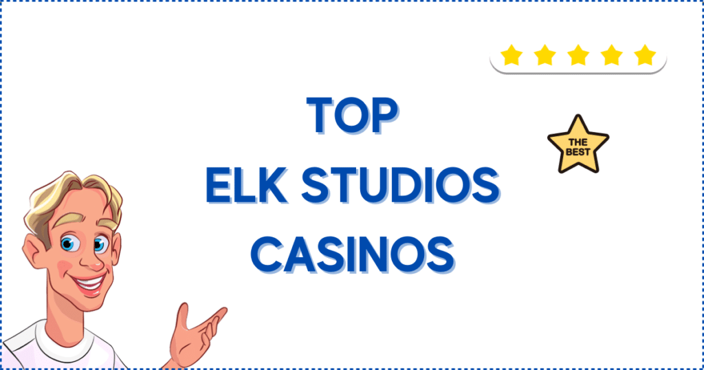 Image for the section Top ELK Studios Casinos for Canadian Players. It shows the Casinoclaw mascot and several stars.