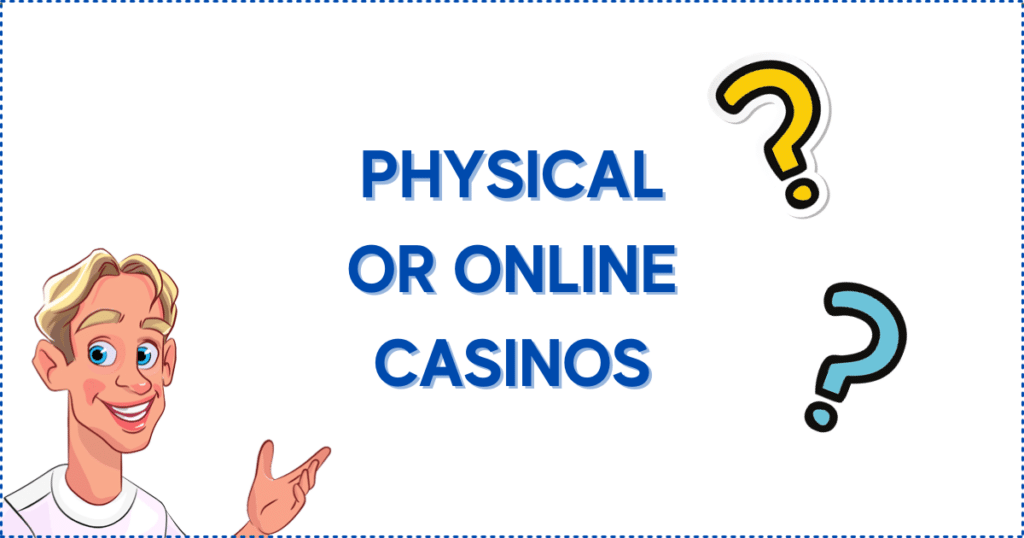 Image for the section Are the Highest RTP Slots Canada in Land-Based or Online Casinos? It shows the Casinoclaw mascot and two question marks.