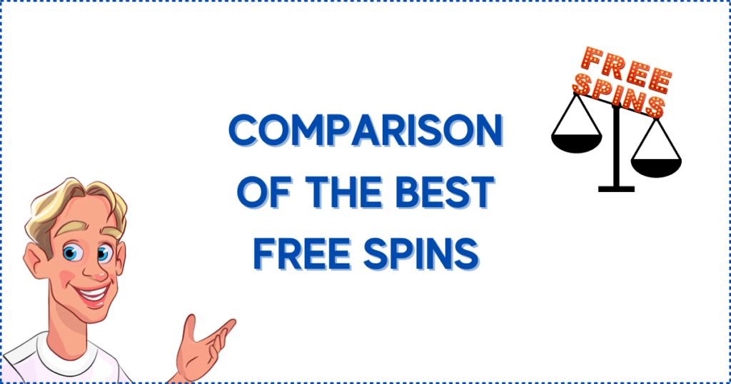 Image for the section Comparison of the Best Free Spins for $1. It shows the Casinoclaw mascot, a scale, and a free spins banner.
