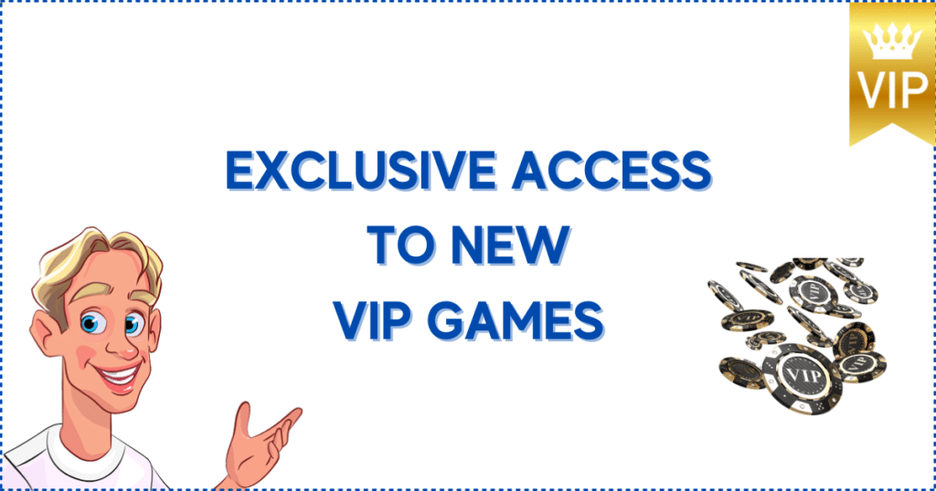 Image for the section Exclusive Access to New Casino Rewards VIP Games. It shows the Casinoclaw mascot, a VIP banner, and casino chips.