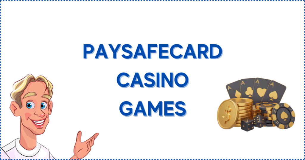 Online Games on Paysafecard Casinos. The image shows the Casinoclaw mascot, casino chips, a pair of dice, and cards.