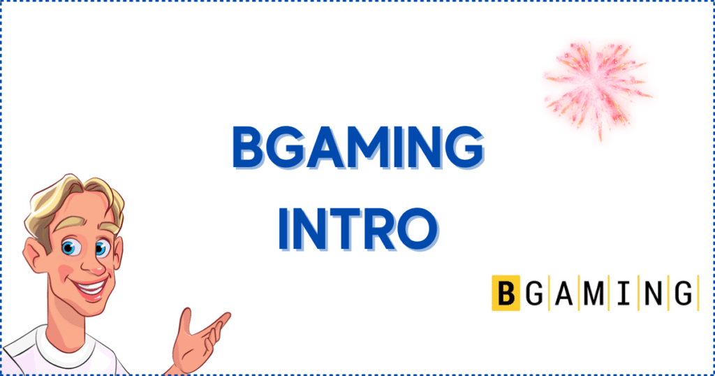 Image for the section BGaming: The Quick Version. It shows the Casinoclaw mascot, fireworks, and the BGaming logo.