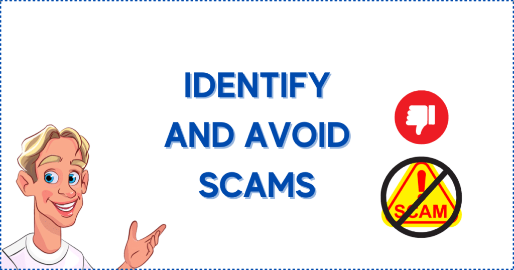 How to Identify and Avoid Scams in a Trusted Online Casino. The image shows the Casinoclaw mascot, a crossed out 'Scam' sign, and a thumbs-down logo.
