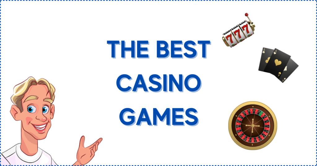 Image for the section The Best Games to Play on Flexepin Casinos. It shows the Casinoclaw mascot, a slot reel, playing cards, and a roulette wheel.