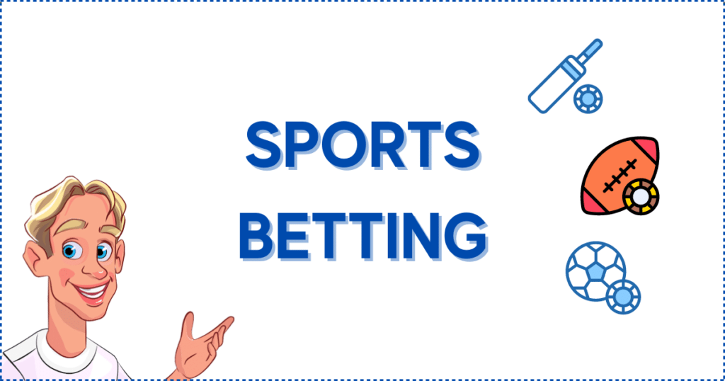 Online Gambling Sportsbook Options. The image shows the Casinoclaw mascot, a cricket bat, an American football, a soccer ball, and casino chips.