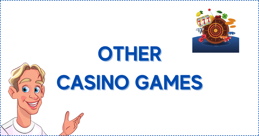 Image for the section Other Games on Keno Online Casinos. It shows the Casinoclaw mascot, a slot reel, a roulette wheel, and casino chips.