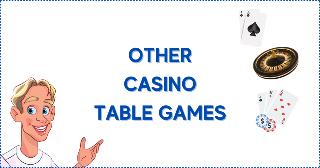 Image for the section Other Popular Online Casino Table Games. It shows the Casinoclaw mascot, a roulette wheel, casino chips, and cards.