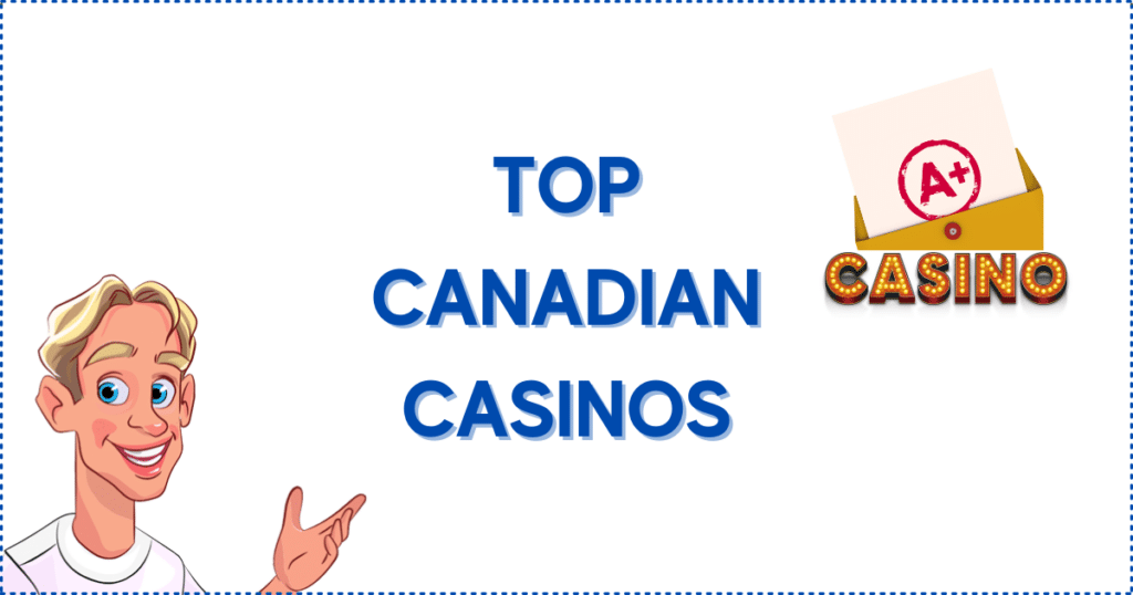Image for the section Top Canadian Casinos with Megaways Slots. It shows the Casinoclaw mascot, a casino banner, and a paper coming out from an envelope with the grade A+ on it.