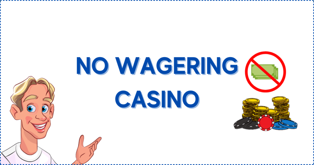 Image for the section No Wagering Skrill Casino Canada. It shows the Casinoclaw mascot, casino chips, and crossed-out money bills.