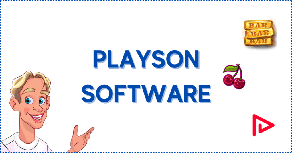 Software on Playson Casinos. The image shows the Casinoclaw mascot, the Playson logo, two cherries, and a BAR logo.